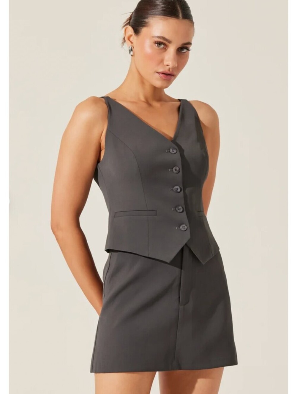 NWT ASTR The Label Fitted Vest & Mini Skirt Set Charcoal Gray XS/Medium